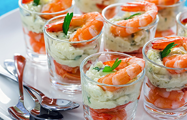 A serving tray of prawn cocktails, a traditional holiday dish in the U.K.
