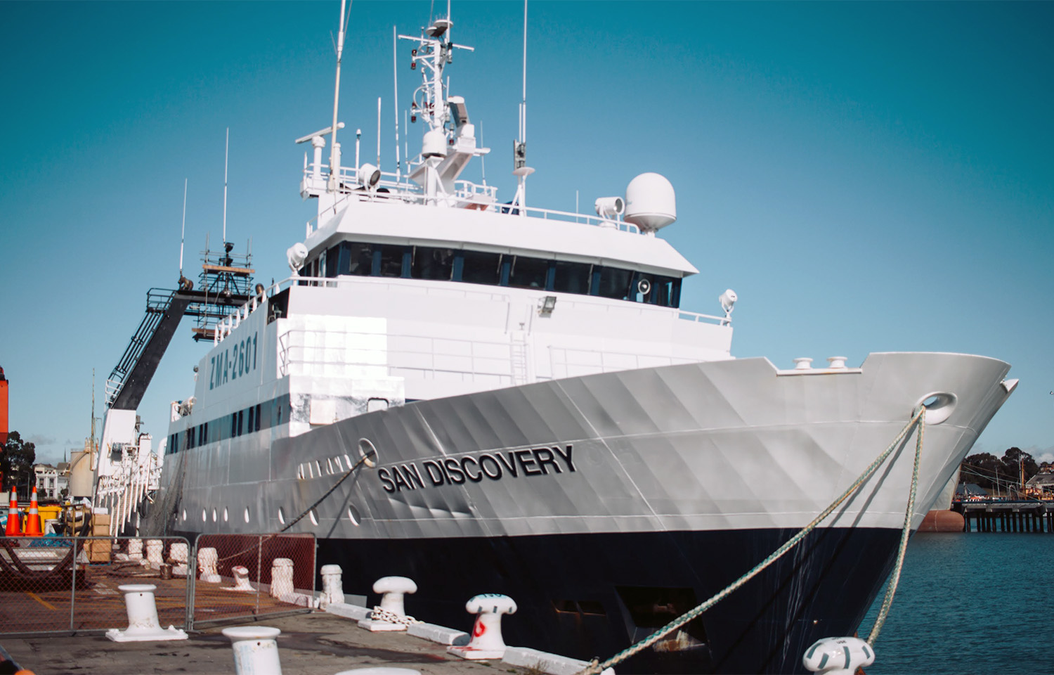 A Sanford Limited fishing vessel at a wharf