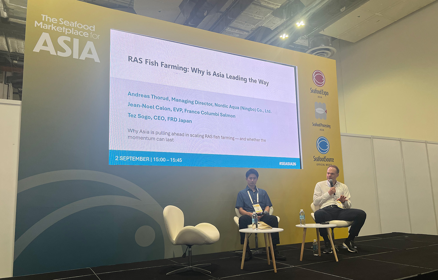 FRD Japan CEO Tez Sogo and Nordic Aqua Managing Director Andreas Thorud at the 2026 Seafood Expo Asia
