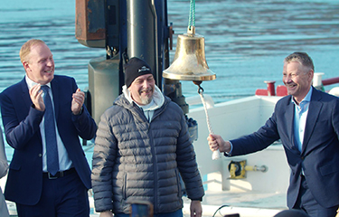 Icelandic Salmon CEO Bjørn Hembre celebrating the company's public listing.