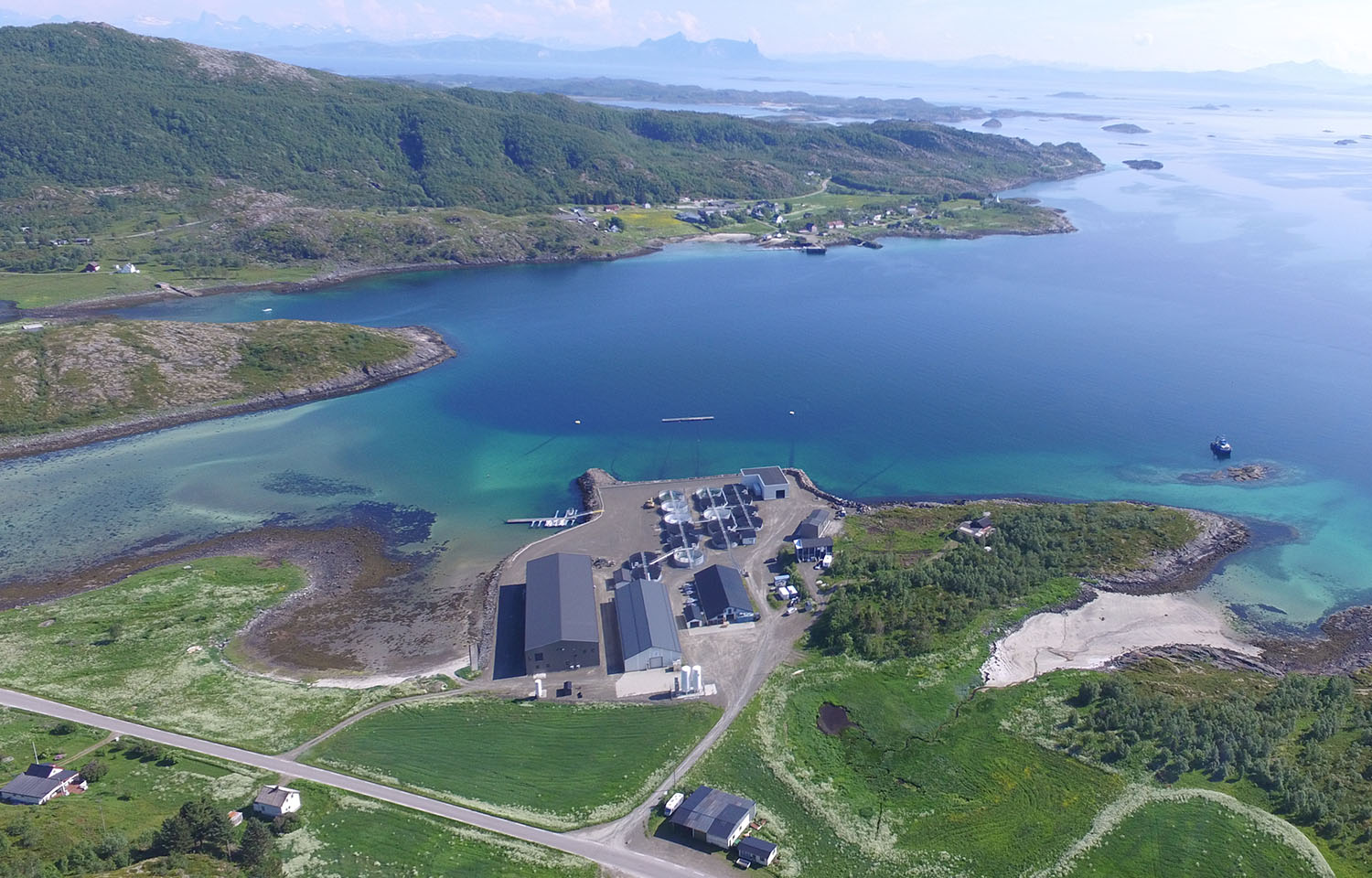 An aerial view of the existing coastal site in Norway where Pure Salmon Technology will build a new smolt facility for Lødingen Fisk