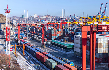The cargo port in Vladivostok, Russia.