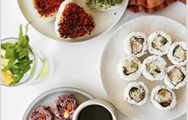 An array of Konscious Foods' plant-based sushi imitations