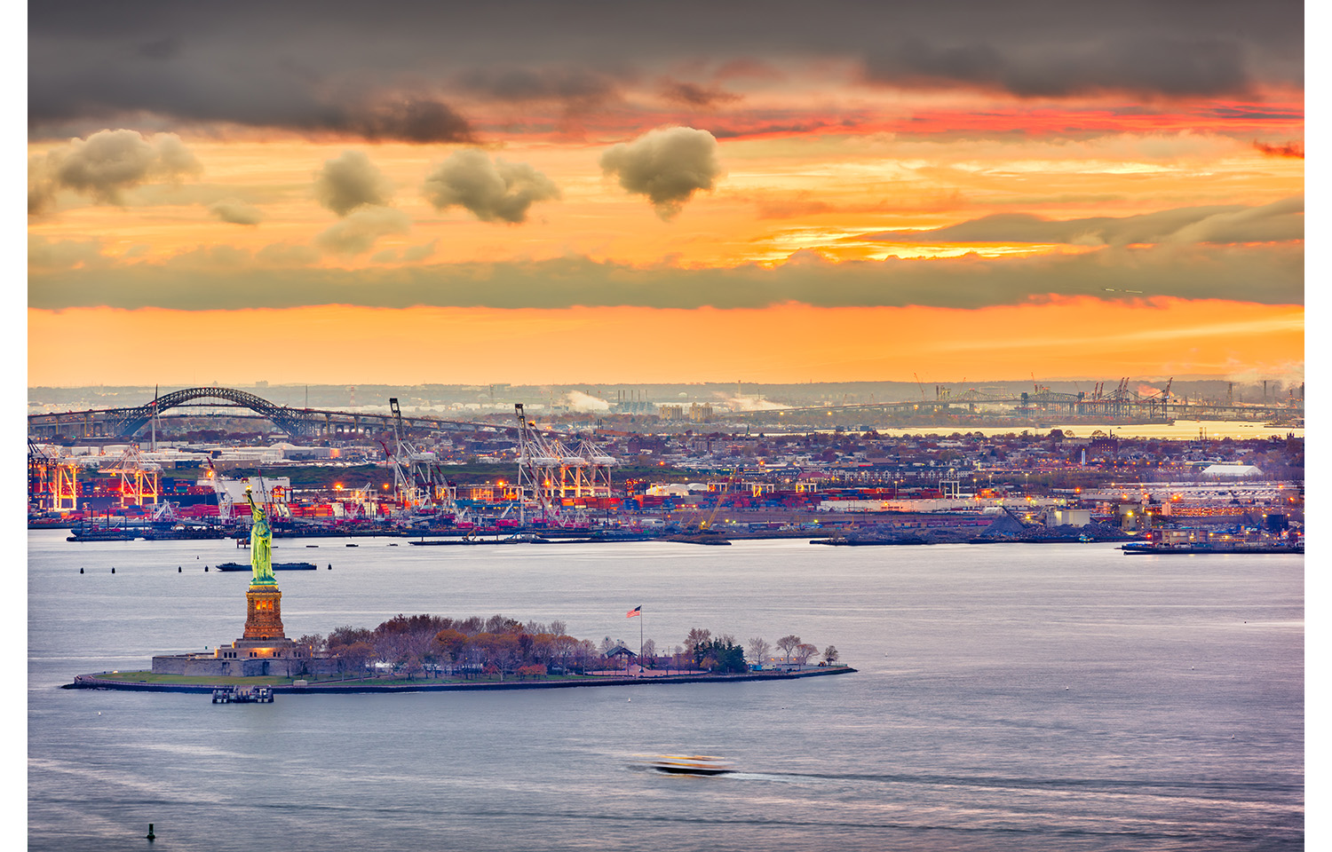 The port of New York at sunset