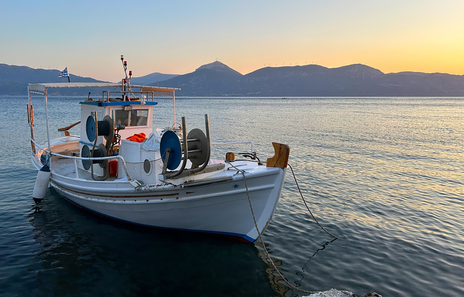 A small-scale Greek fishing boat in the Aegean Sea