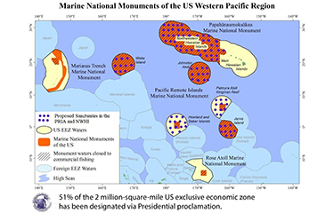 A graphic showing the extent of the planned monuments in the Pacific Remote Islands.