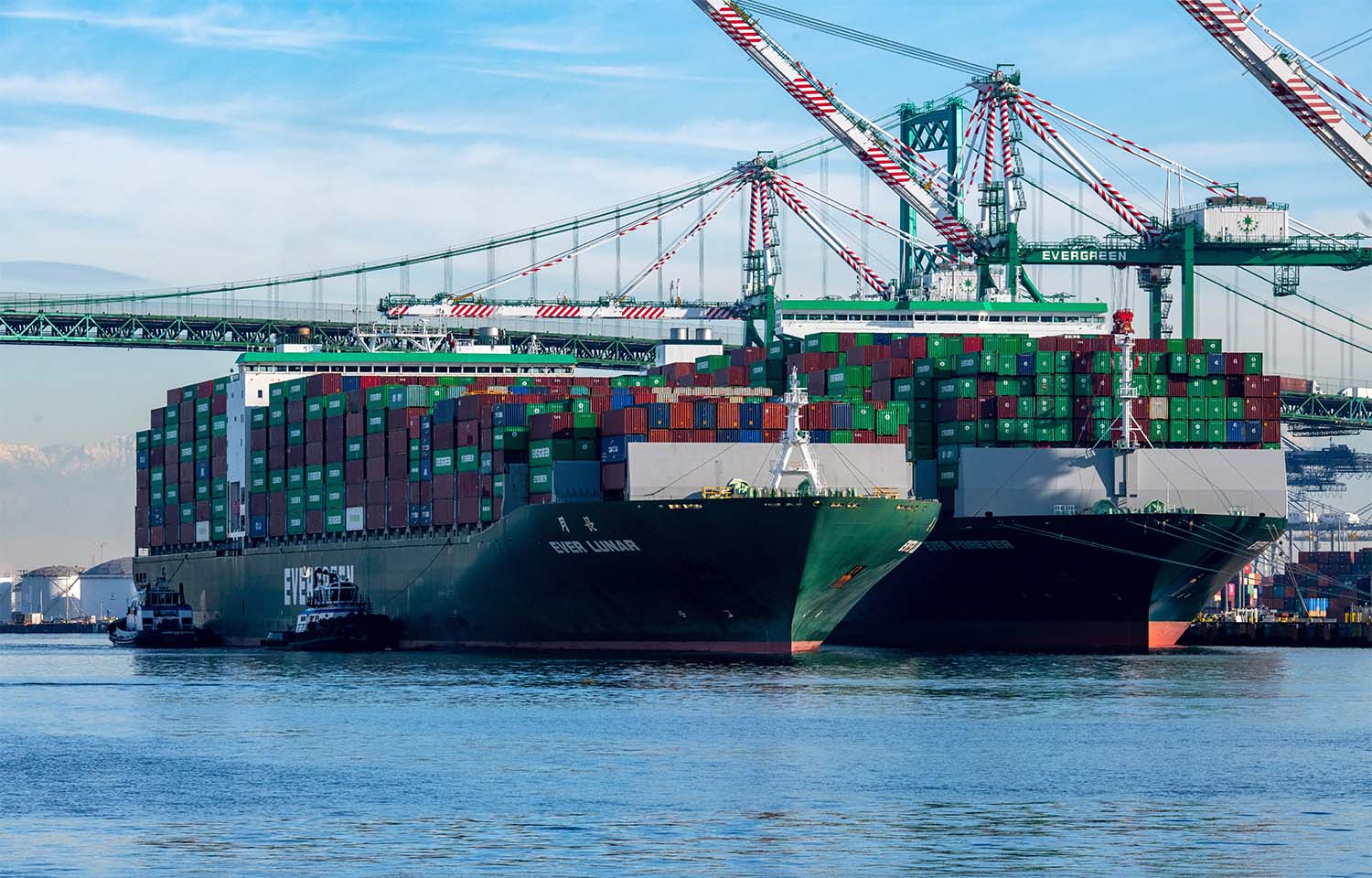 A cargo vessel at the port of Los Angeles, California, U.S.A.