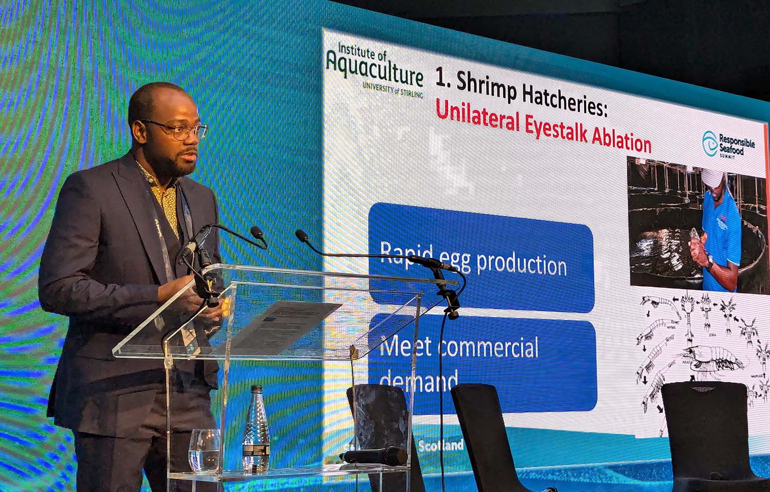 University of Stirling postdoctoral researcher Simão Zacaria presenting his research at the Responsible Seafood Summit
