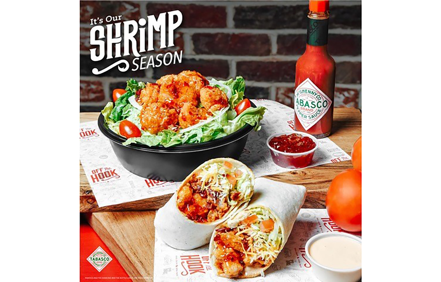 Off the Hook's spring promotion, featuring Tabasco sauce and Gulf shrimp