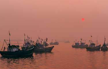 Fishing boats in Mumbai, India.