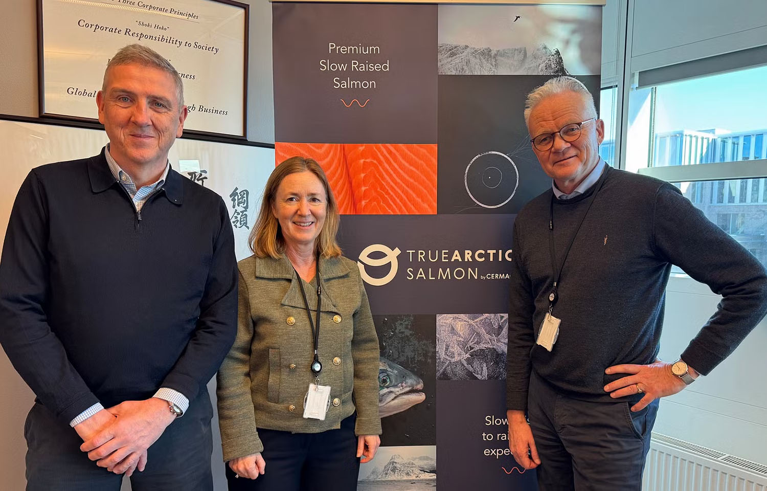Cermaq CEO Steven Rafferty alongside Kristin Hurum and Knut Ellekjær