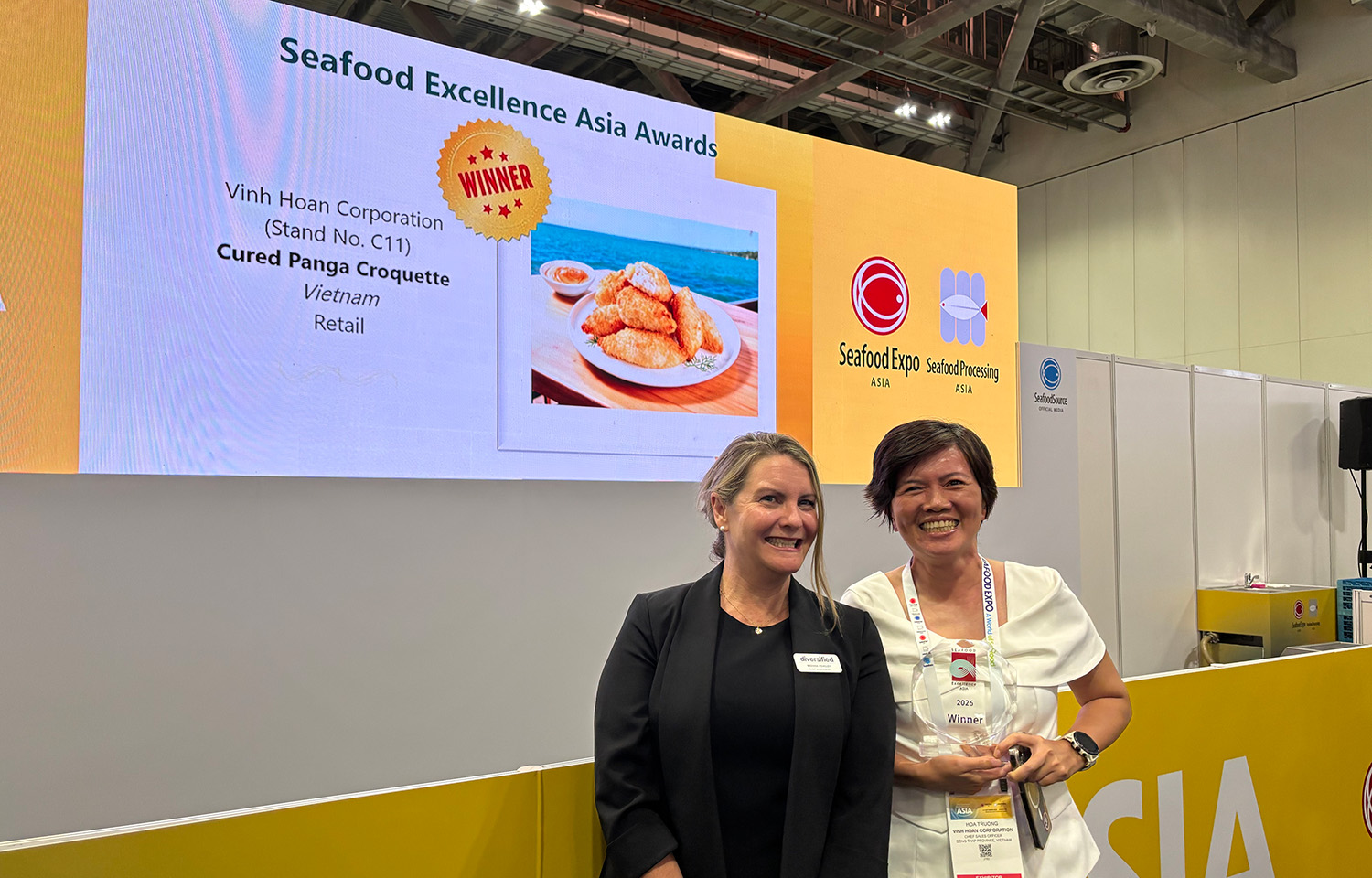 Diversified Vice President of Seafood Events Brenna Hensley and Vinh Hoan Chief Sales Officer Hoa Truong at the Sands Expo and Convention Center on 2 September
