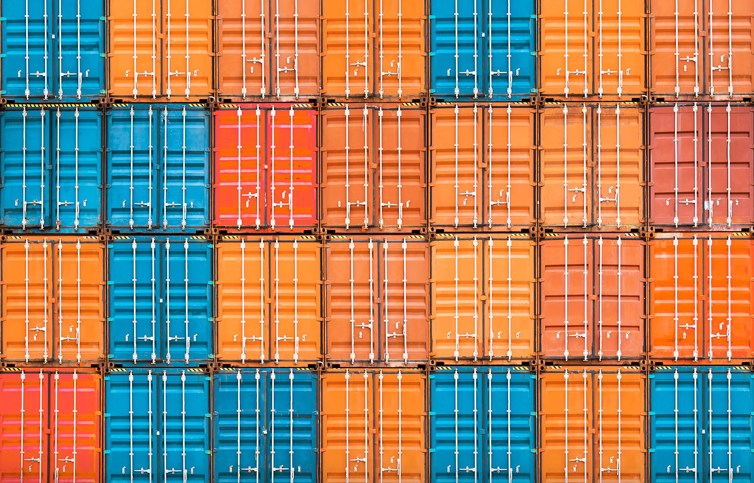 Wall of colorful shipping containers
