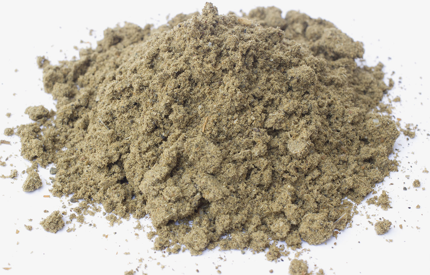 A pile of fishmeal on a white background