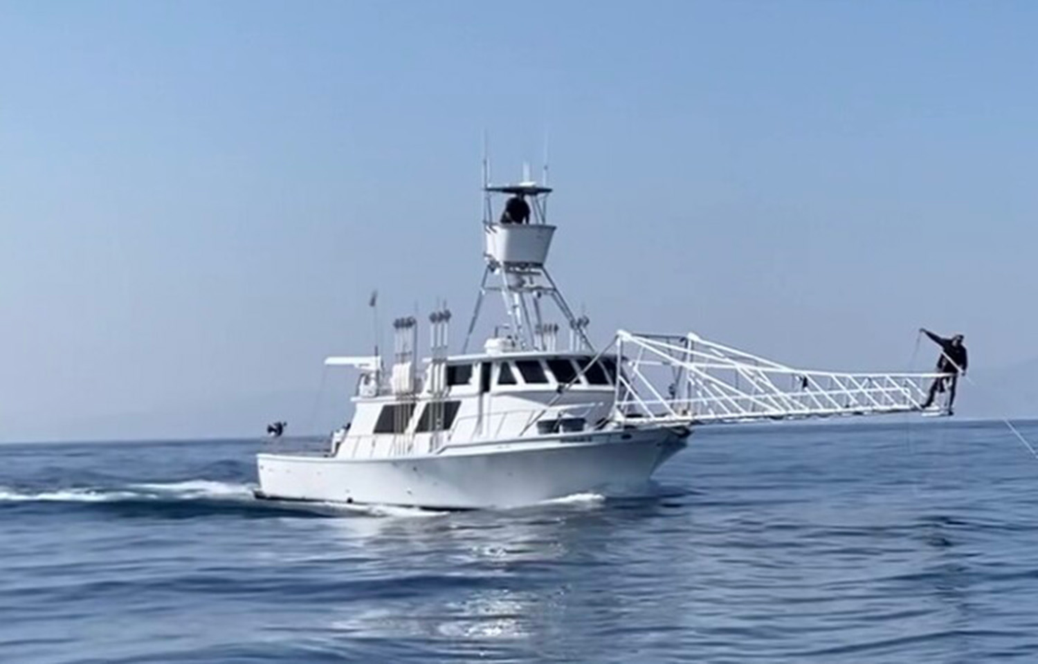 Blake Herman stands in the pulpit of the Sharon G., bearing down on a swordfish off the coast of California. Access to MPAs in the Channel Islands will afford Herman more options when weather and other factors limit where he can fish.