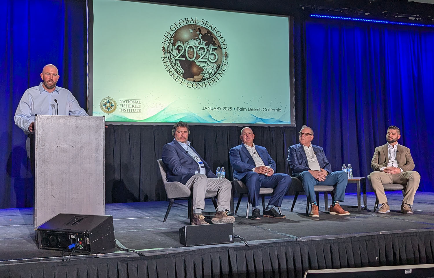 Panelists on stage during the "Seafood in the C-Store" presentation at the 2025 Global Seafood Market Conference