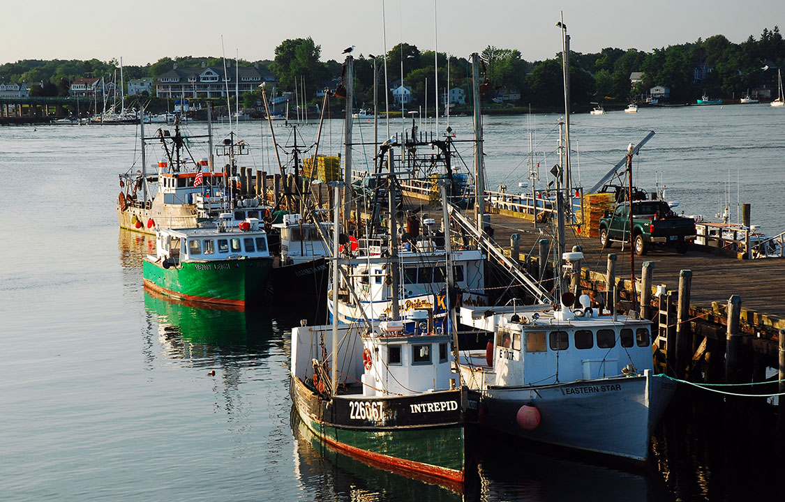 Boats at a wharf in Portsmouth, New Hampshire, U.S.A.
