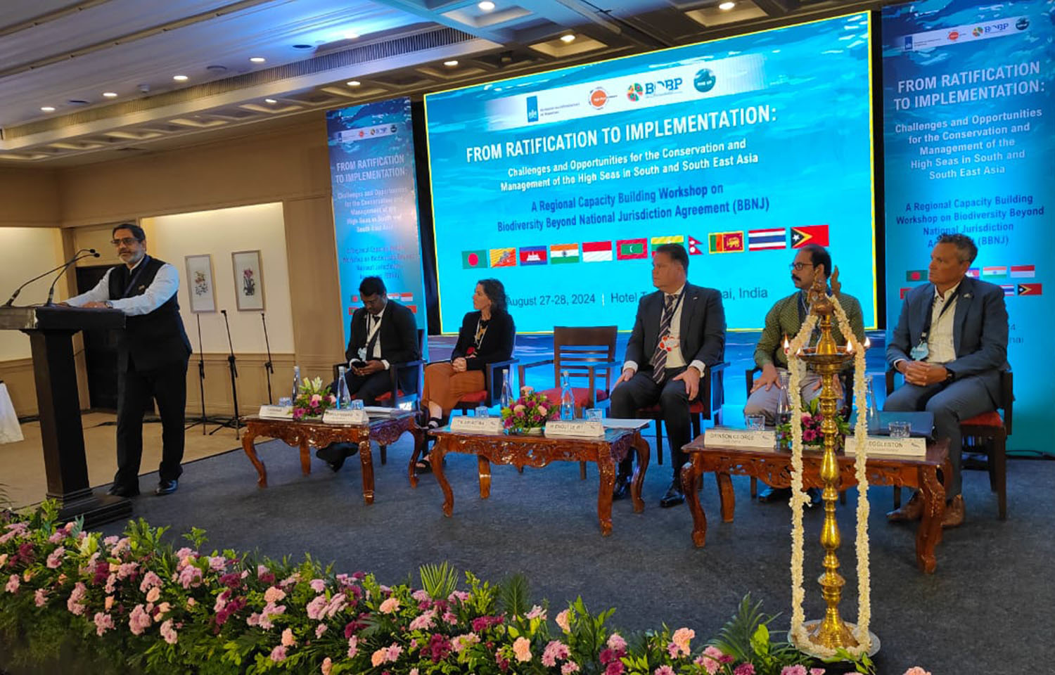 Officials on stage at the BOBP-IGO meeting