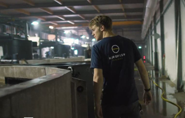 A Kingfish company worker checks on operations at its Netherlands RAS