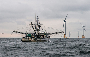 The trawler Virginia Marise from Point Judith, R.I., near the Block Island Wind Farm.