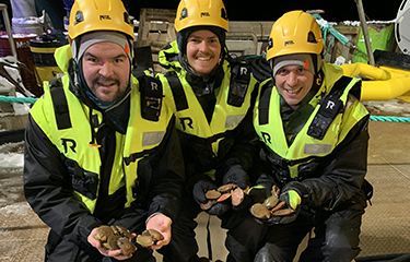Ava Ocean's Bernt Rogne, Sverre Farstad, and Øystein Tvedt testing the seabed harvester with the Norwegian Institute of Marine Research in Tromso in 2019.
