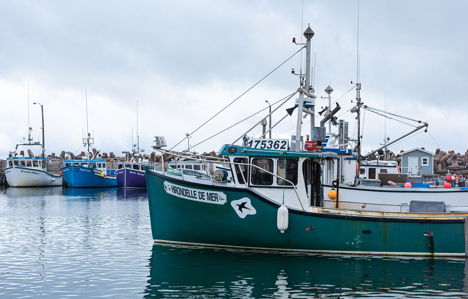Fishing boats in a harbor in Quebec, Canada