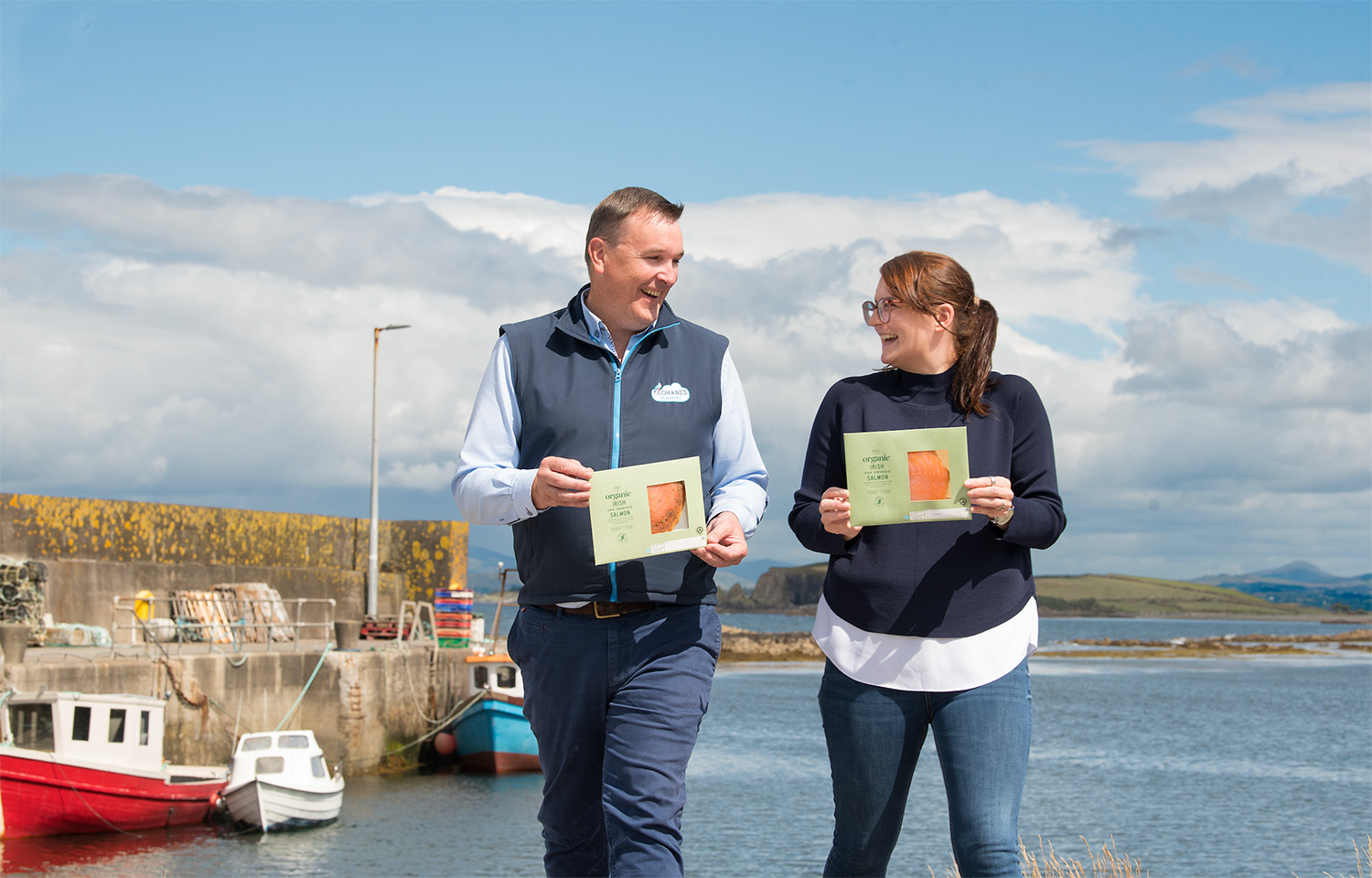 Marks & Spencer and Keohane Seafood reps showcasing the new Organic Irish Oak Smoked Salmon product