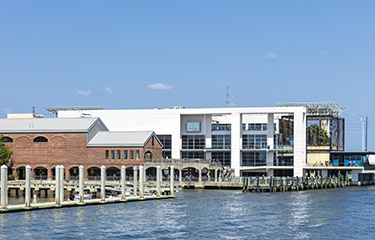 A view of South Carolina Aquarium in Charleston, South Carolina, U.S.A. from the water.