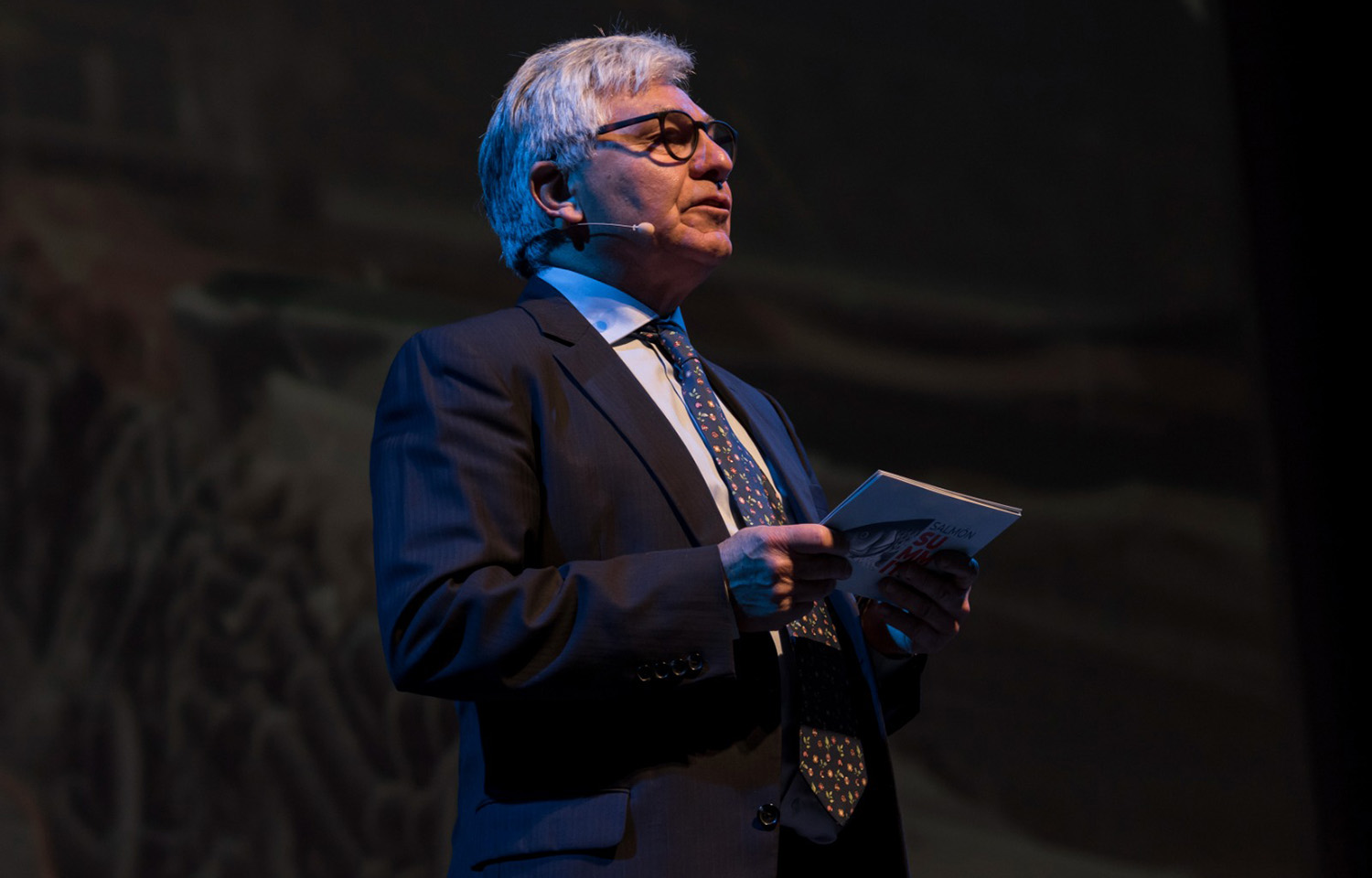 SalmonChile President Arturo Clement presenting at a recent salmon summit in Frutillar, Chile