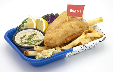OmniFoods' new "Golden Fillet" plant-based seafood analog product.