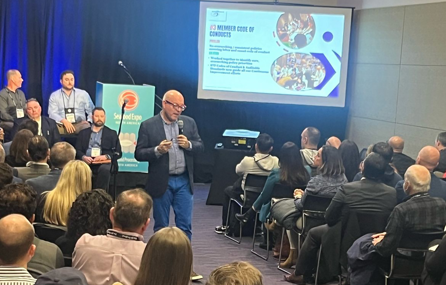 Seafood Task Force Executive Director Martin Thurley speaks at a panel on 10 March at Seafood Expo North America