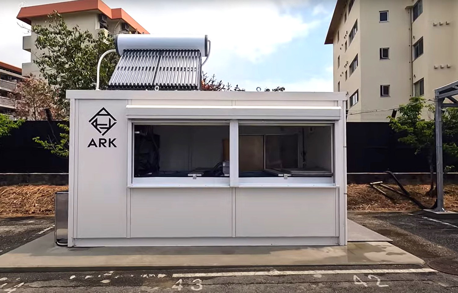 The exterior of an ARK-V1 recirculating aquaculture system