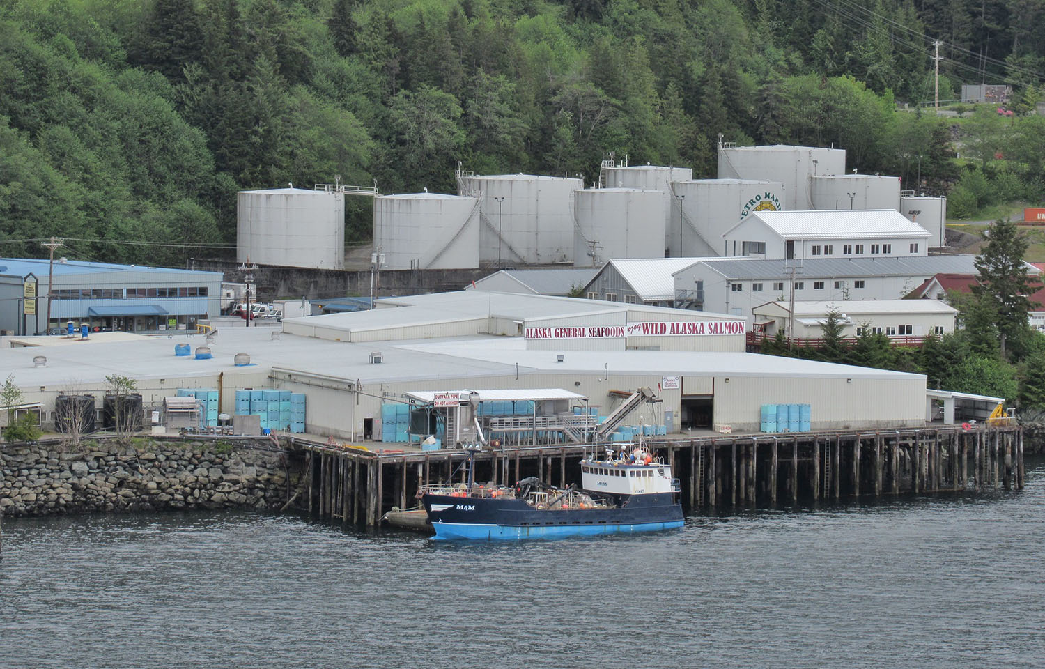An aerial shot of an Alaska General Seafoods facility