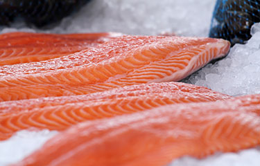 Salmon strips on a bed of ice