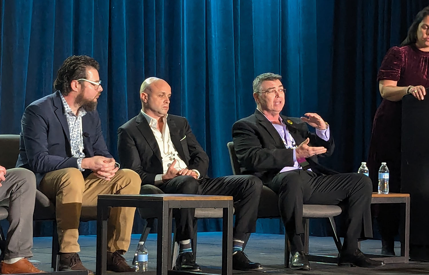 Supreme Crab & Seafood Chief Operating Officer Troy Turkin gestures as part of a panel covering U.S. shellfish at the Global Seafood Market Conference