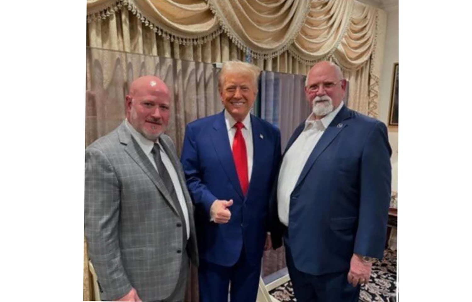 Dennis Dagget, Donald Trump, and Harold Dagget meeting on 12 December