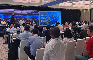 A conference room full of people at the 2023 Shrimp Summit.