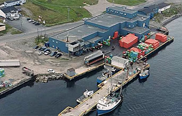 An aerial view of Ocean Choice International's Port au Choix shrimp processing facility.