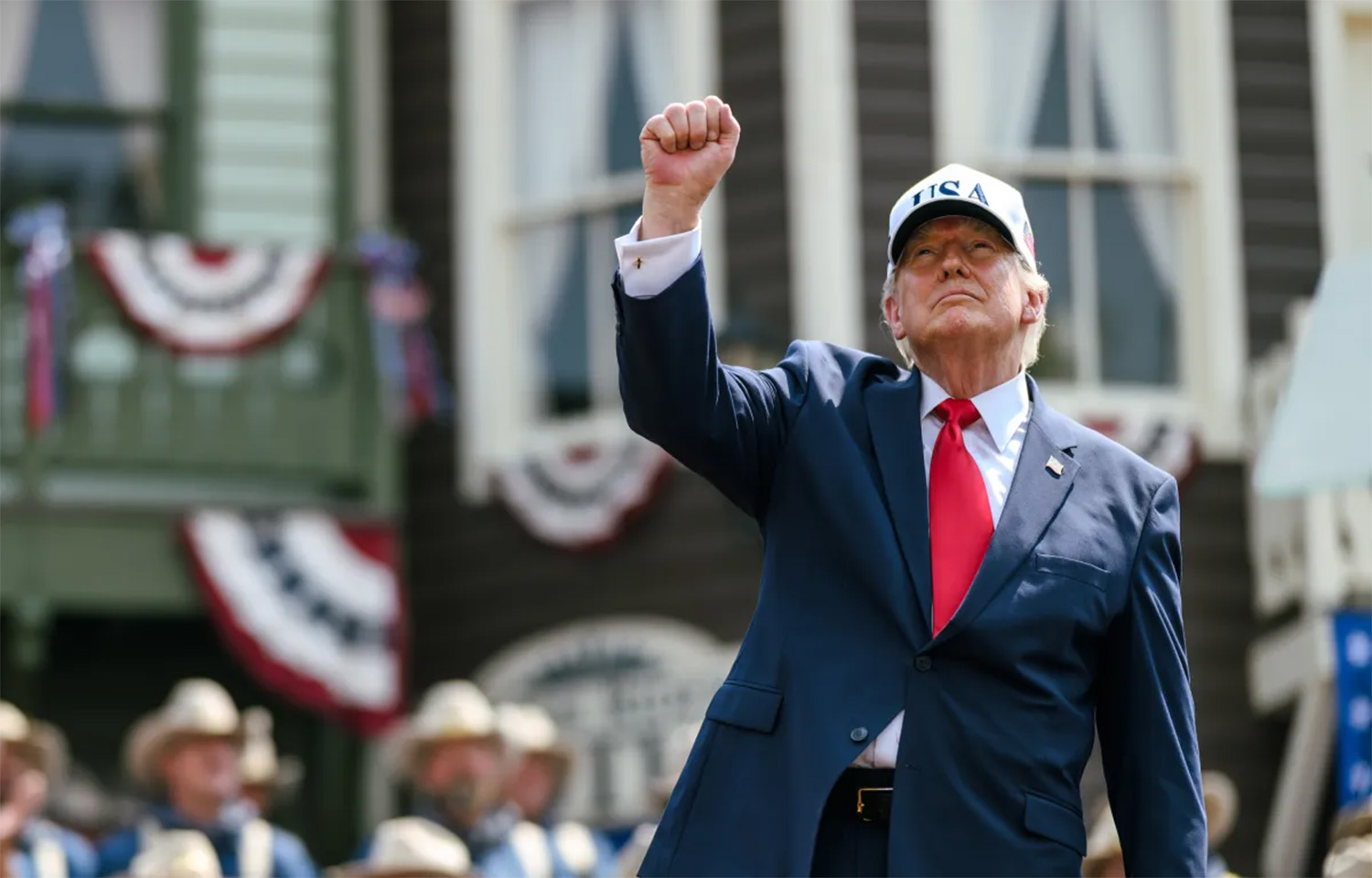 U.S. President Donald Trump with a raised fist