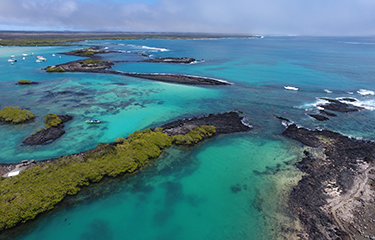 The Galapagos Islands from the air.