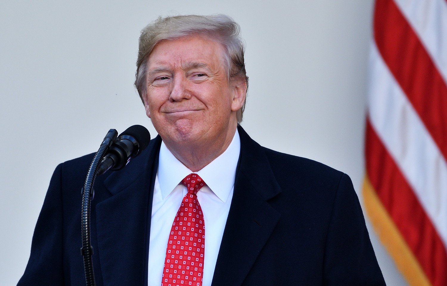 Donald Trump standing in front of a microphone