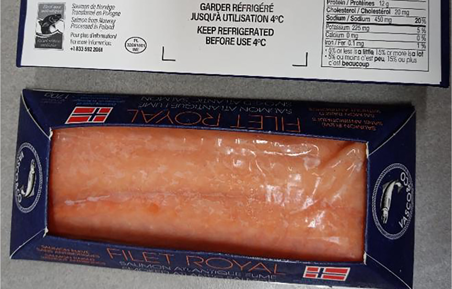 Image of the affected lot of Filet Royal Atlantic Salmon