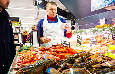 Seafood for sale at a French supermarket.