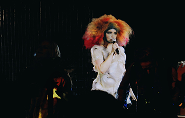 Icelandic singer-songwriter Björk on stage.