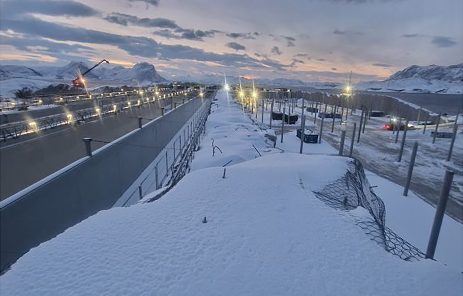 Heavy snow fall at Gigante's Rødøy salmon farm