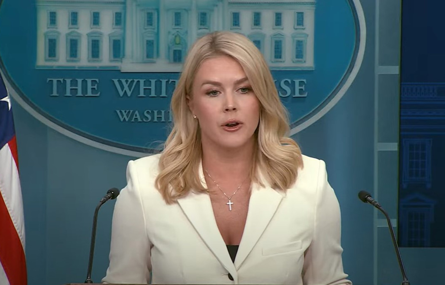 White House Press Secretary Karoline Leavitt at a press conference