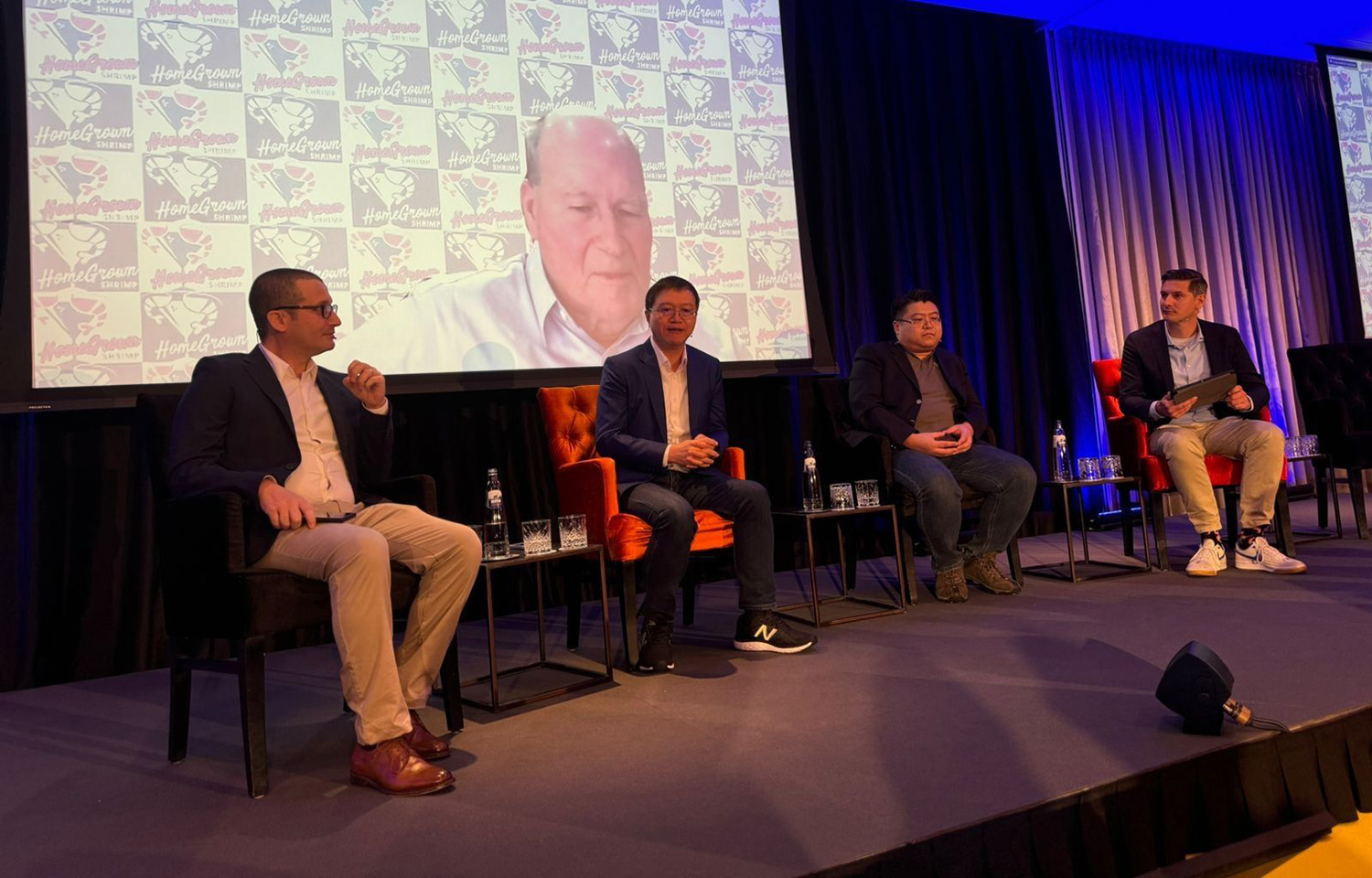 Luca Micciche (left) among other panelists at the "Deep Dive into China’s Shrimp Production and Global Farming Perspectives" panel at the 2024 Global Shrimp Forum
