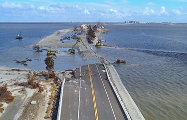 A causeway that was completely washed away by Hurricane Ian.