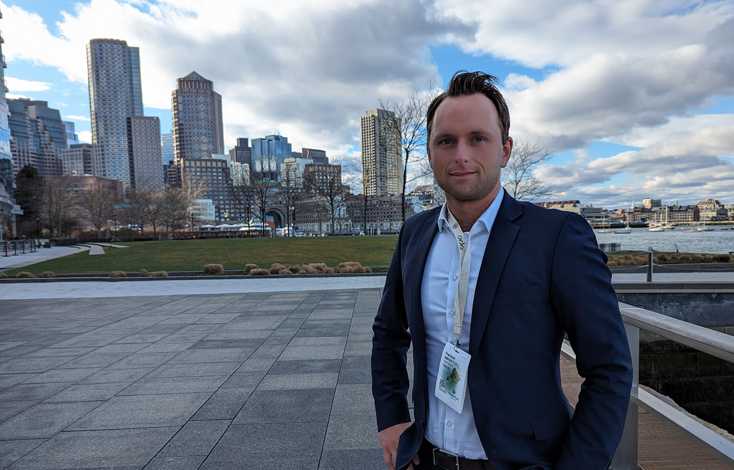 Ode Founder and CEO Ola Kvalheim standing on the Boston waterfront