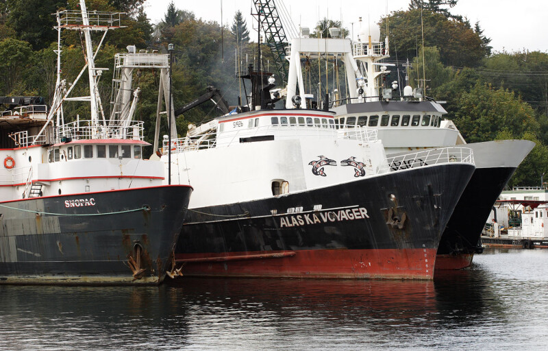 A photo of crab-fishing vessels in Alaska.